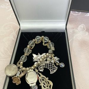 Royal collection silver plate charm bracelet with watch. New